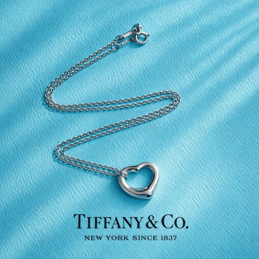 Authentic Tiffany & Co Elsa Peretti 16mm Open Heart Pendant Necklace